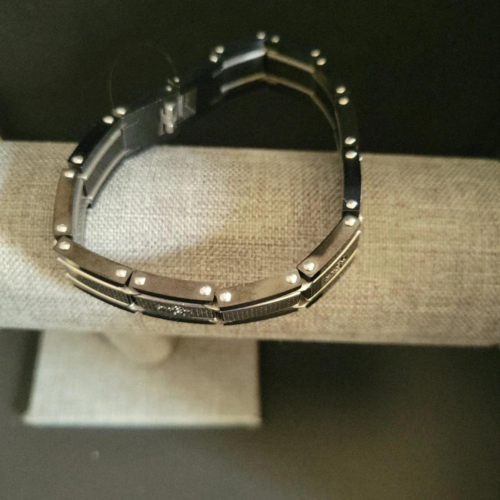 Mens Black Stainless‎ Steel Cross Link Bracelet 8.5 Inch Goth